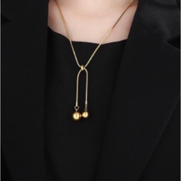 Adjustable Length Golden Bead Necklace and Earrings - Picture 2 of 5